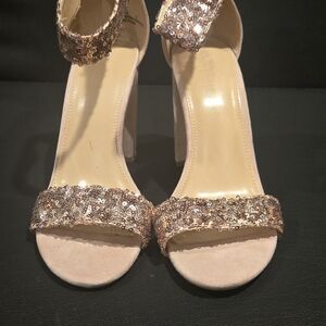 Sequin Embellished Tan Heels